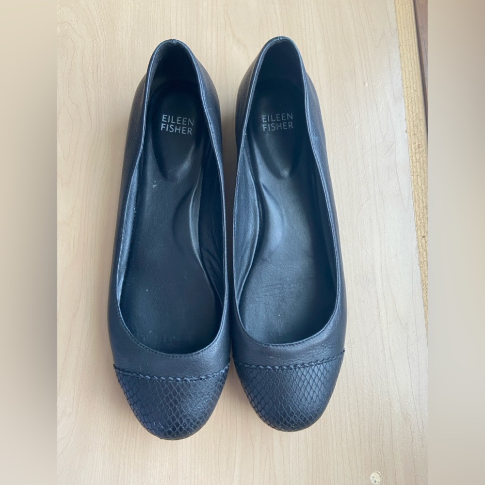 Eileen Fisher 9 M Black Ballet hidden Wedges Shoes flats